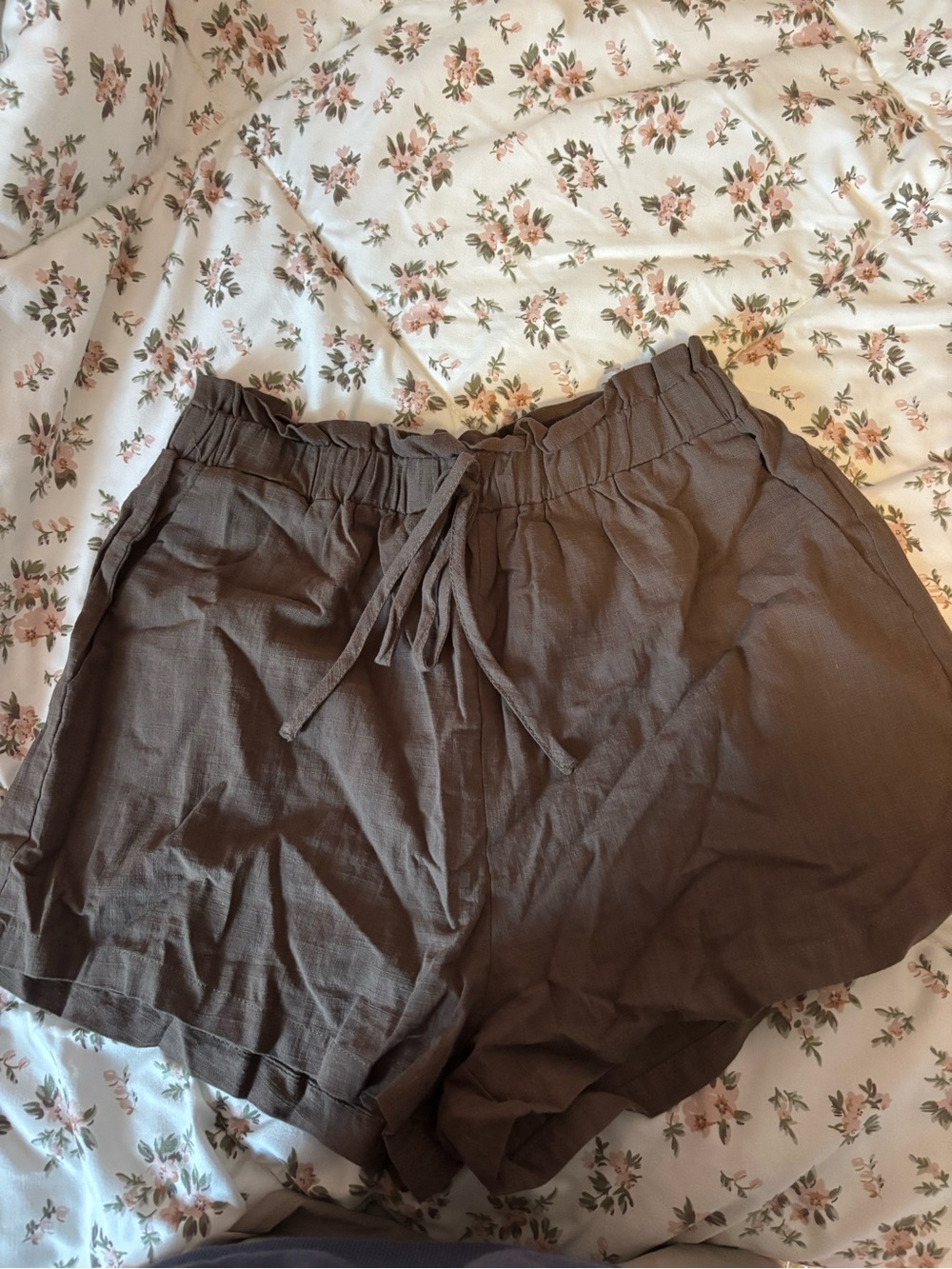 SHEIN Brown High-Waist Drawstring Casual Shorts